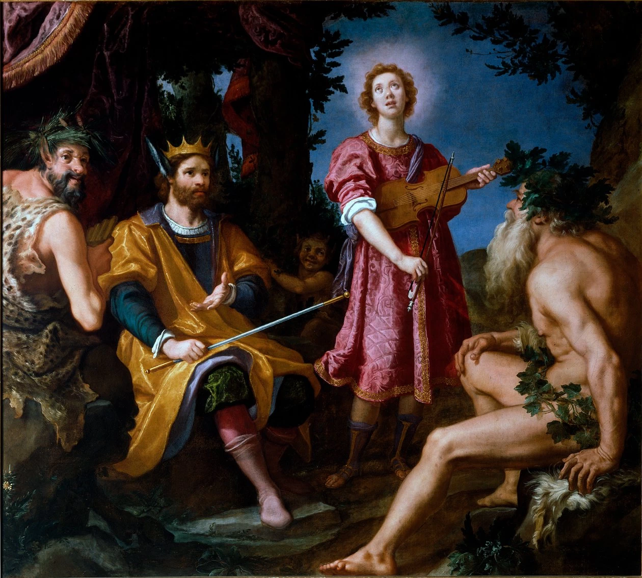 Il giudizio di Mida, tra il satiro Marsia e Apollo
